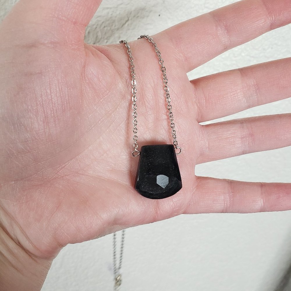 Black Onyx Facted Pendant 20" Necklace
